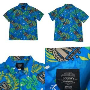 My Hero Academia Men's Size L Loop Collar Hawaiian Anime Button Up Shirt